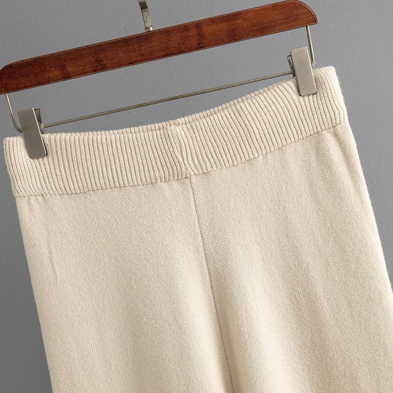 Women's Autumn And Winter Wide Leg Pants Sweater Two-Piece Set Women's V Neck Knitted Set