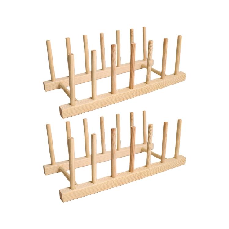 

2Pcs Simple Design Wood Dish Drainer Dishware Drying Rack With Removable Dividers For Pot Bowl Kitchen Item Arrangement 1