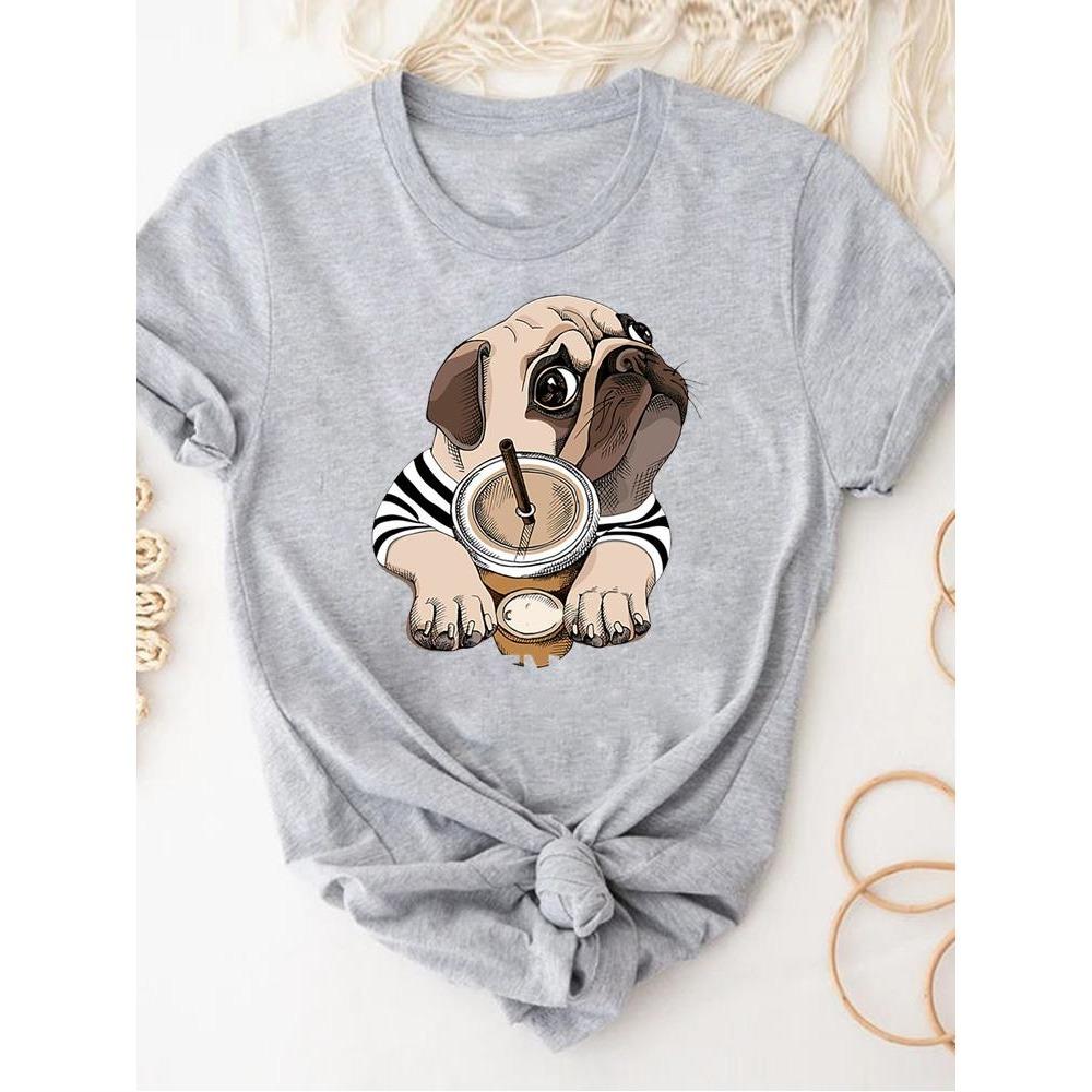 Print T Shirt Short Sleeve Summer Clothes Women Clothing Gray Owl Love Style Trend Cute Basic Tee Top Fashion Graphic T-shirt