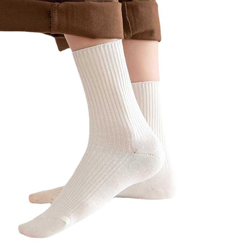 Ladies Autumn and Winter All Kinds of Solid Color Vertical Stripe Tube Pile Cotton Socks