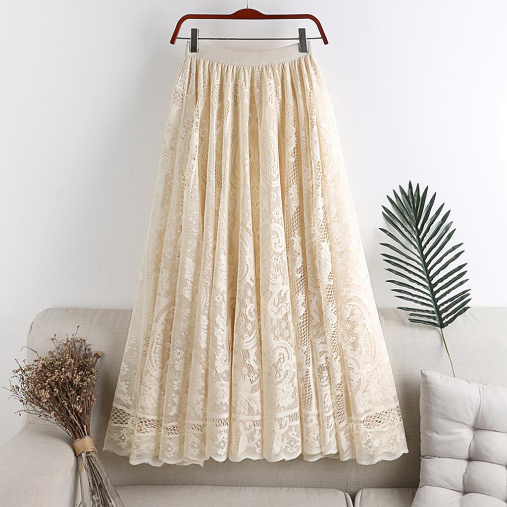 High Waisted Slimming Mid Length Hollowed Out Hook Lace Skirt For Women With Large Hem