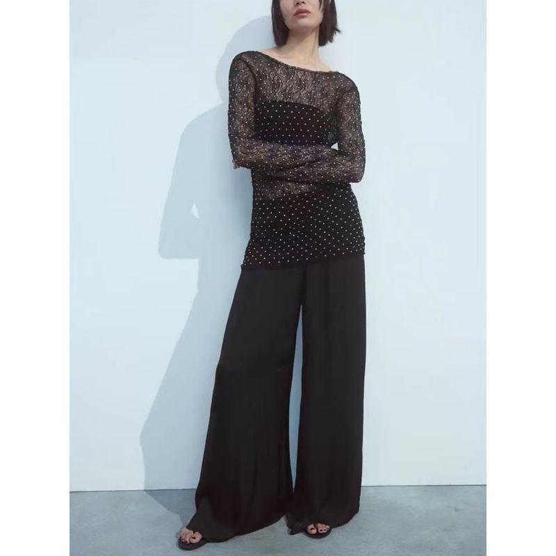 Za2024 Summer New Product Women's Clothes High Waist Slim Looking Drape Casual Straight-Leg Stretch Waist Wide Leg Pants 9929049