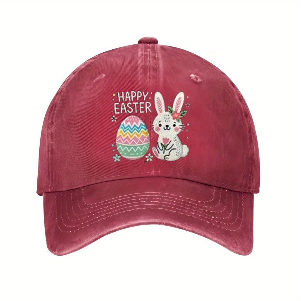 Happy Easter Bunny Egg Baseball Cap Unisex Polyester Casual Print Sun Protection Adjustable Festival Hat