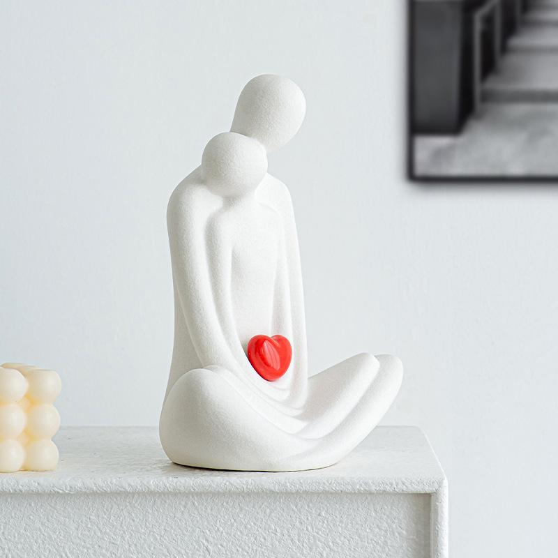 European Style Ceramic Love Figure Sculpture Abstract Sitting Yoga Ornament Living Room Office Human Figurine Home Decoration
