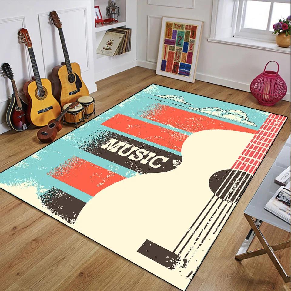 Retro Music Rugs for Bedroom Decoration Vintage Guitar Big 3D Printed Home Carpet Living Room Sofa Table Soft Non-Slip Floor Mat