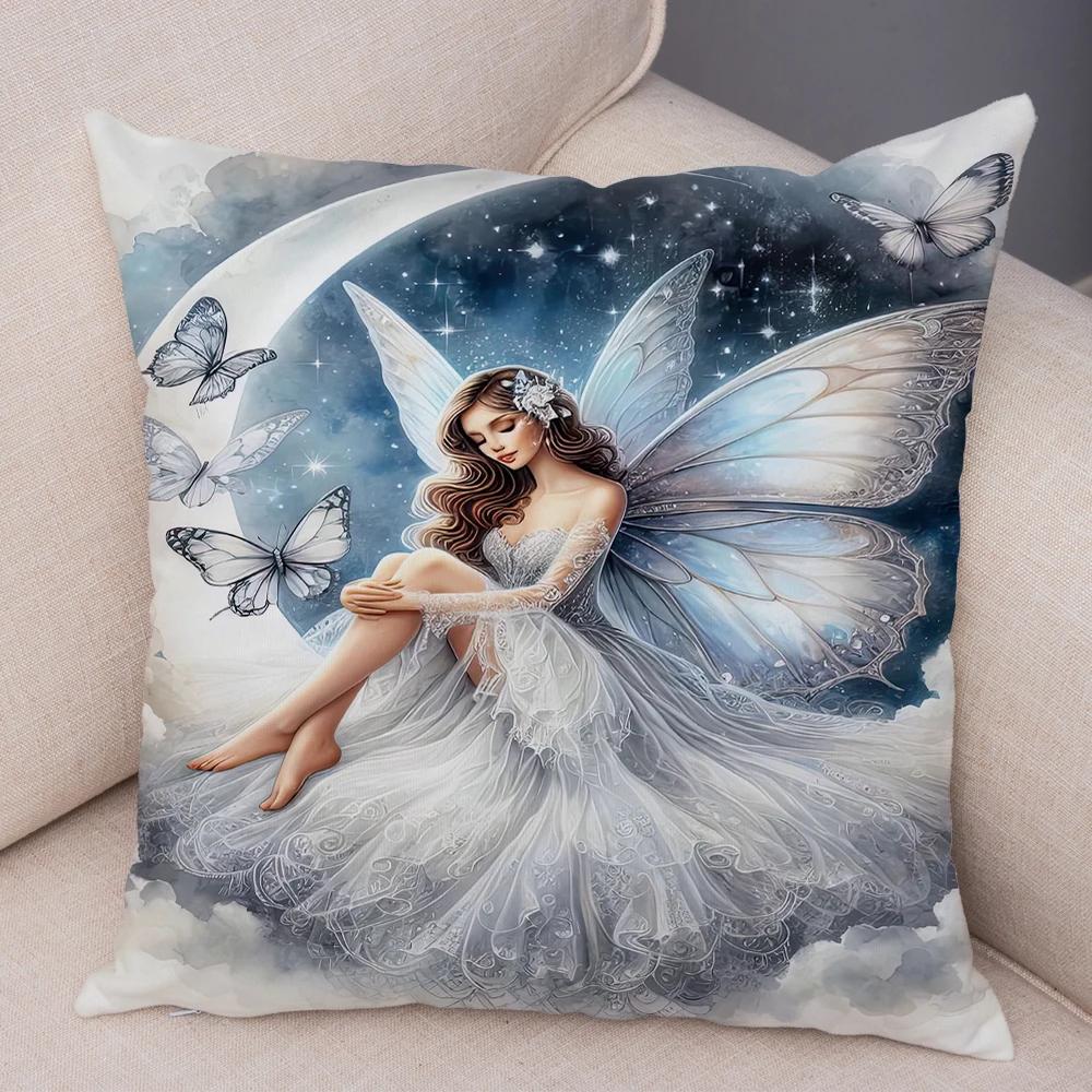 Niedlicher Cartoon Waldmädchen Elfen Kissenbezug Doppelseitig bedruckter Kissenbezug Deko für Sofa Zuhause Superweicher Plüsch Kissenbezug 40x40cm