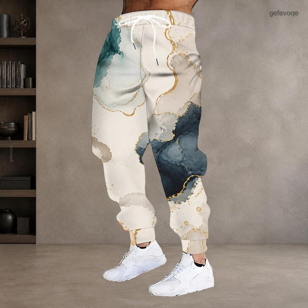 Men S Plus Size Geometric Printed Drawstring Waist Side Pockets Cuffed Ankle Jogger Pants