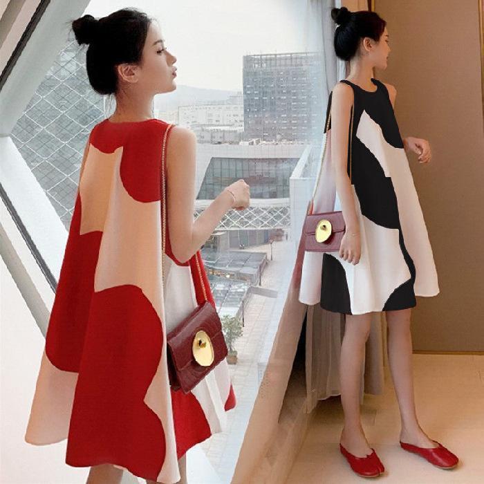 Korean Style Sleeveless Plus-Size Maternity Dress - Loose Fit, Medium to Long Length for Summer