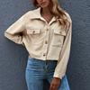 Women's Fashion Casual Corduroy Button Prokets Solid Long Sleeve Shirt Coat