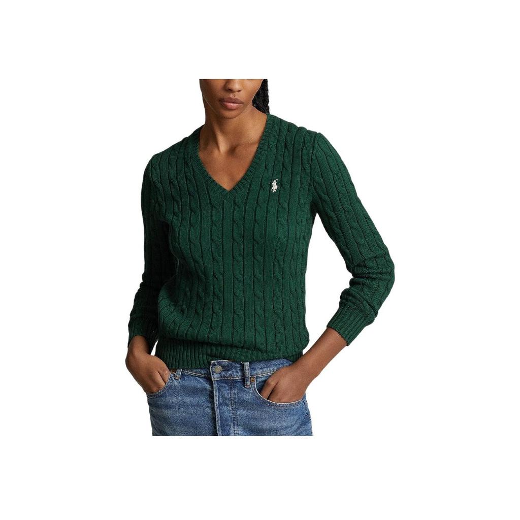 Polo Ralph Lauren Ss24 Solid Color Small Pony Embroidered V-Neck Long Sleeve Knit Sweater Women sweater Green 211570011-595