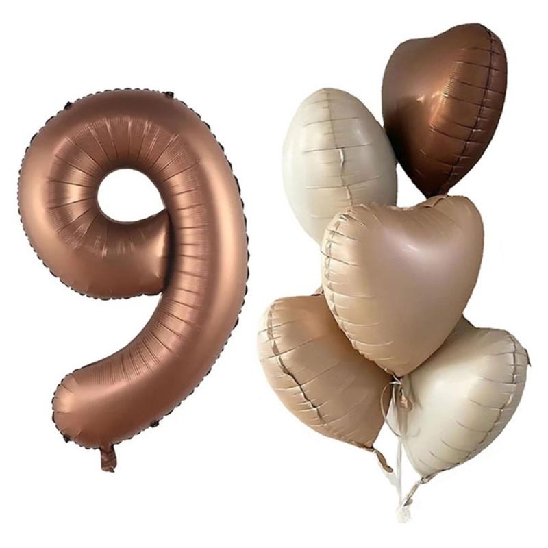 6Pcs Cream Color Number Balloon Set Beige Caramel Number 0-9 Balloon Foil Helium Ball Birthday Wedding Party Decoration