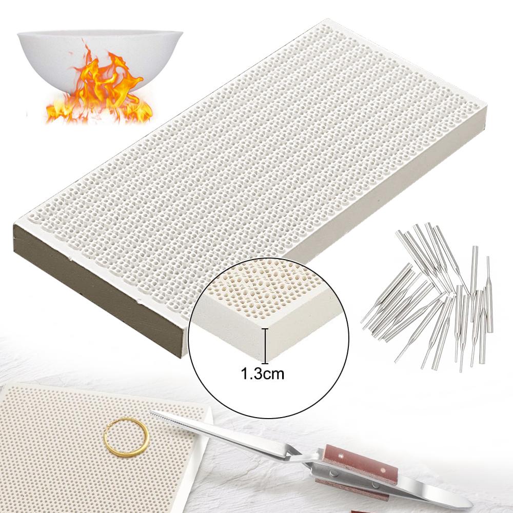 Ceramic Honeycomb Soldering Plate Reverse Tweezers Heat Resistant Pad Includes Ceramic Casserole for Jewelry Making Jewelry Soldering Kit