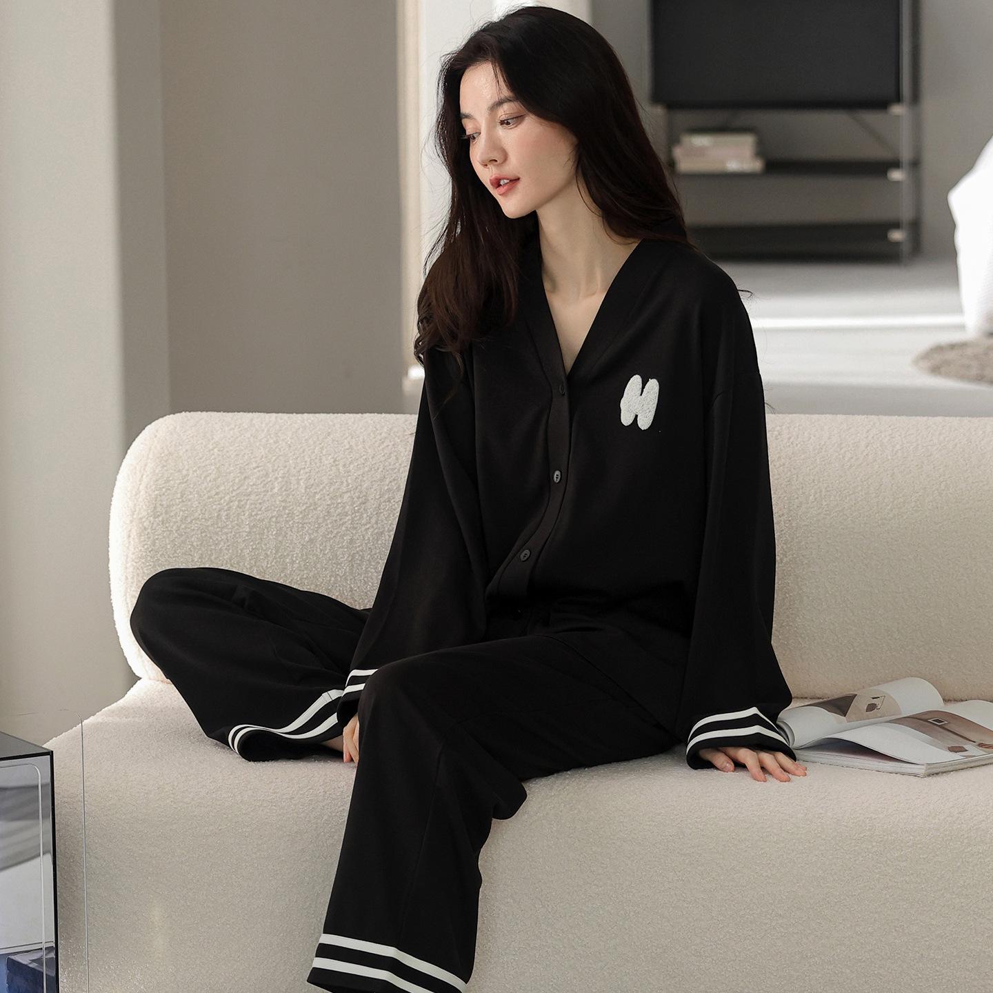 

Женский кардиган из чистого хлопка в корейском стиле - с длинным рукавом, длинные брюки, милая повседневная домашняя одежда Size XXL