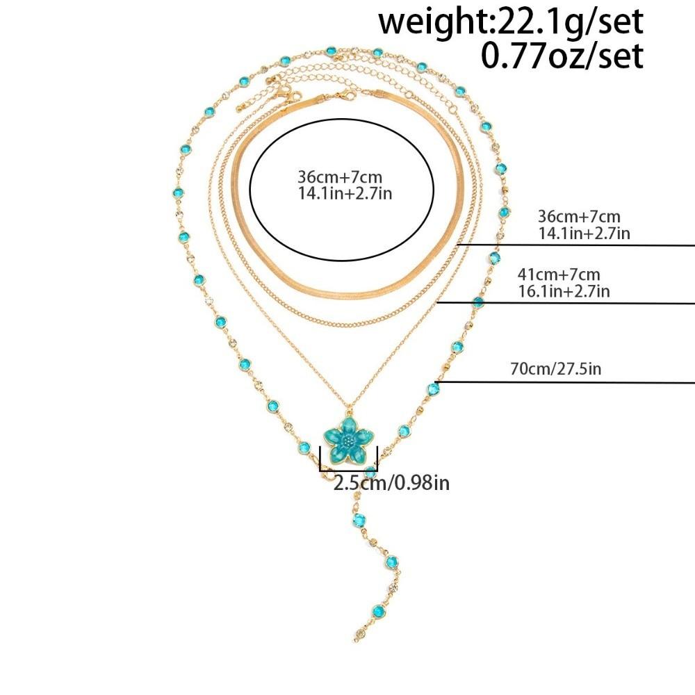 Drip Oil Metal Stacked Necklace Beads Multi Layered Stacked Collarbone Chain Y2K Flower Pendant Cross Necklace Set Women