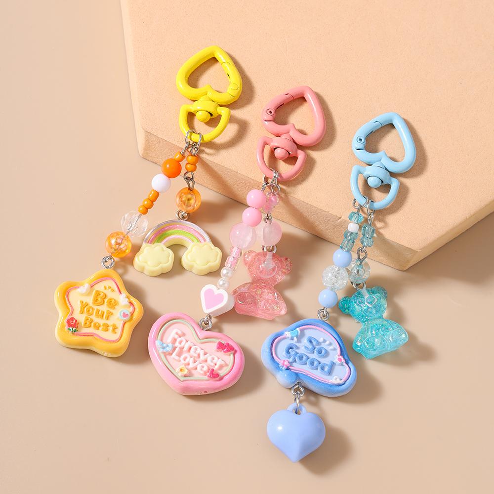 Cute Resin Star Love Heart Key Chain Women Girls 3D Bear Key Ring Pendants for Handbag Charms DIY Kid's Jewelry Gift