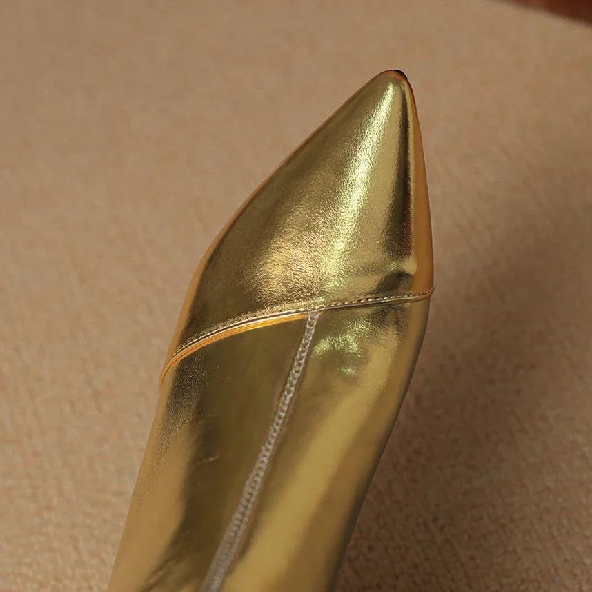 Fashion New Gold Silver Stilettos Ankle Boots PU Leather Women Pointed Toe Low Heel Short Boots Sexy Women Zip Booties Feminim32-46