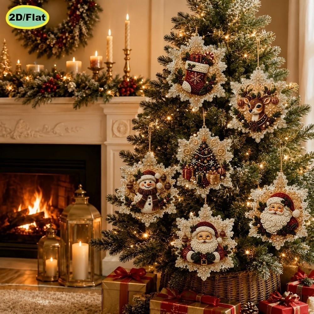 6Pcs Round Shape DIY Christmas  Painting Kit  Art Xmas Hanging Decor  Home Decor