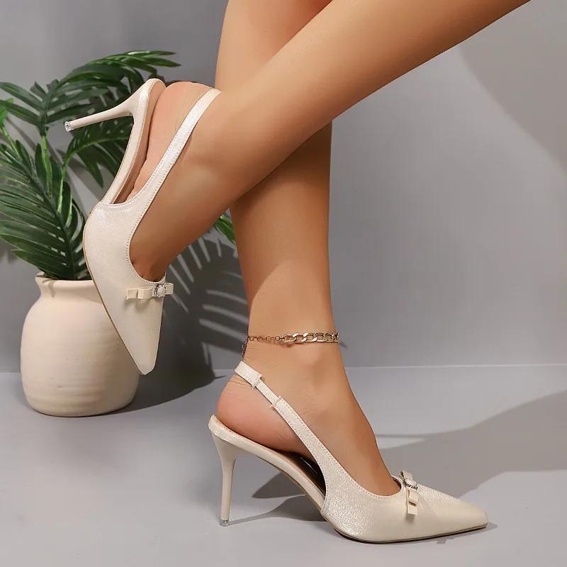 Fashion 2025 Fashion Slingbacks Women's High Heels Pointed Toe Thin Heels Bow Tie Slip on Pumps for Versatile Dress & Party Sandals