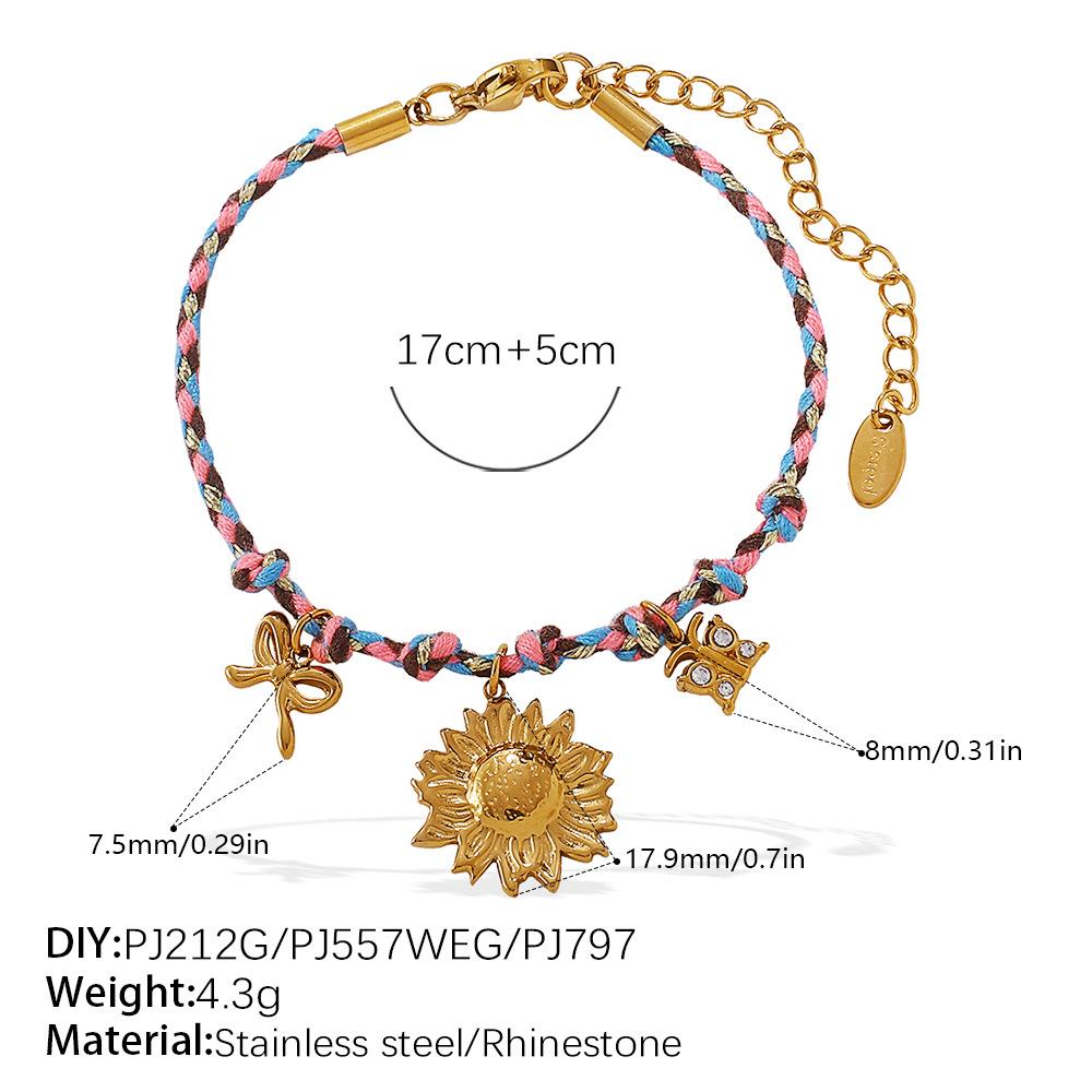 Fashion Creative Simple Color Rope DIY Pendant Bracelet Stainless Steel Gold-plated Love Pendant Necklace Jewelry Women