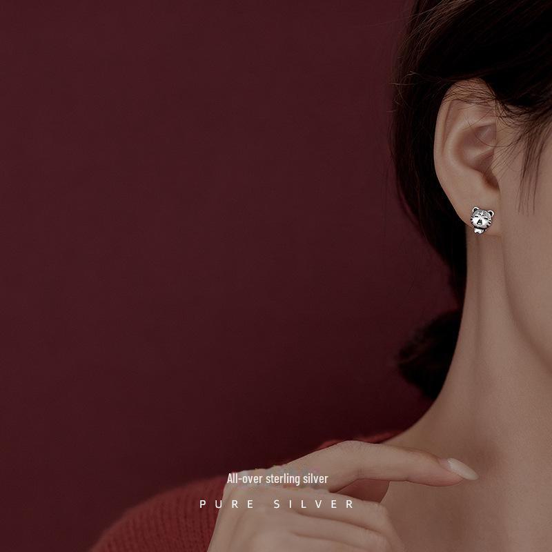 Banyan Tree S925 Silver Zodiac Tiger Earrings for Women - Retro Style