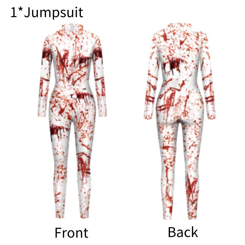 Jumpsuit Halloween Women Bloodstain Printing Leotard Party Show Clothes Cosplay