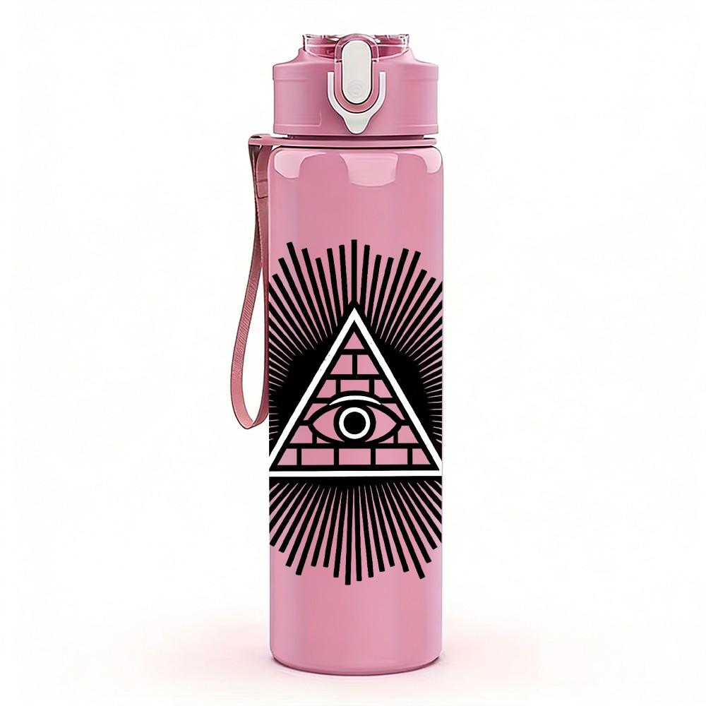 1PC Dark Triangle Eye Symbol 750ml Color Plastic Sports Water Bottle Leakproof Flip Straw Lid Suitable for Sports Office Home Use