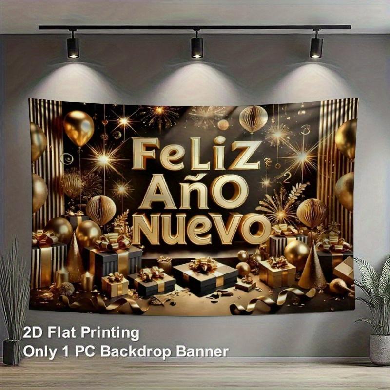 VIKAMA Spanish New Year Tapestry Golden Balloon Gift Box Living Room Background Wall New Years Eve Decoration 74x94cm(29x37in)