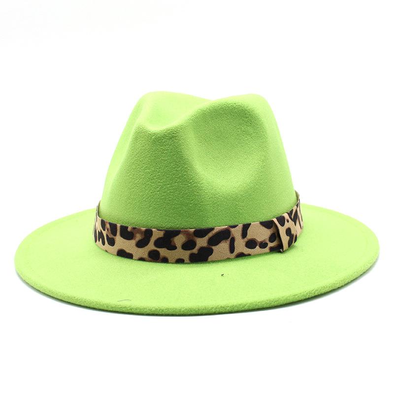 Woolen Top Hat Leopard Print Solid Color Hat Women'S Flat-Brimmed Big-Brimmed Jazz Hat 22 Colors