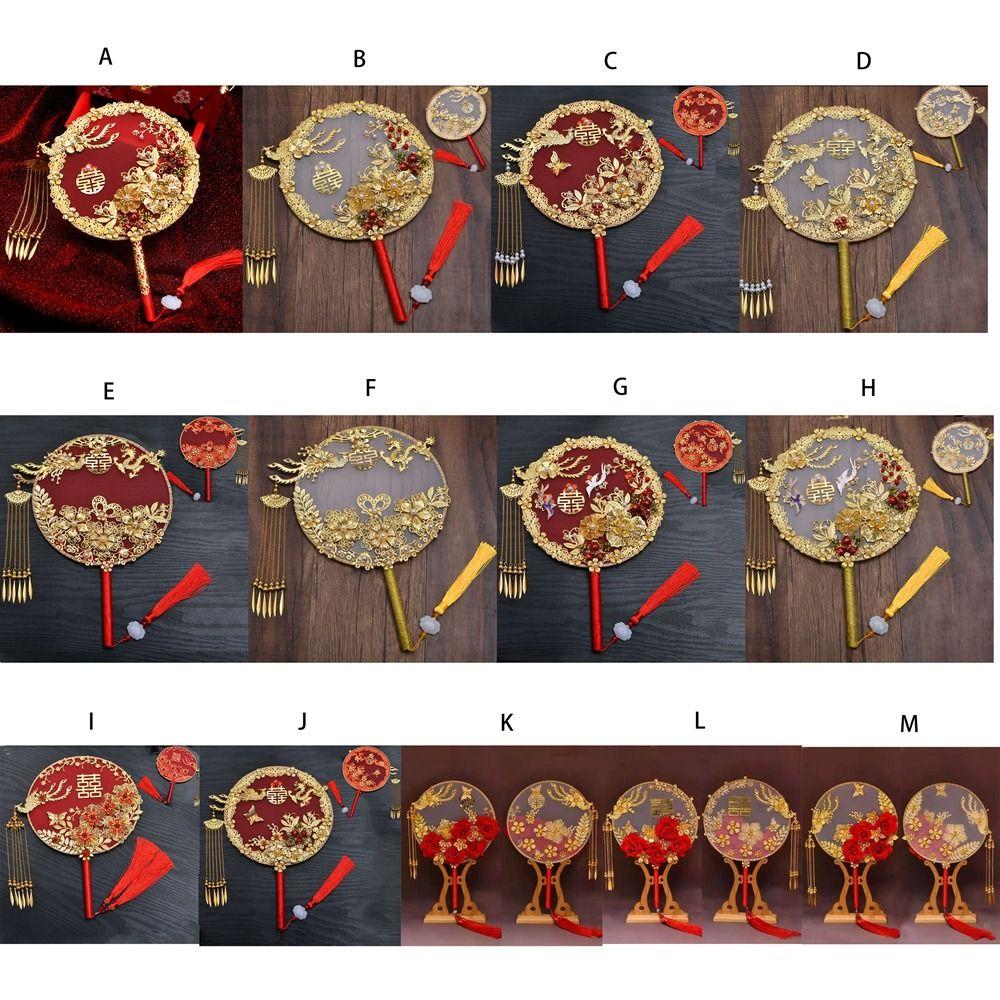 Xiuhe Manual Finished Product Bride Group Fan Xiuhe Clothes Fan Tuan Fan Round Fan Hand Holding Fan