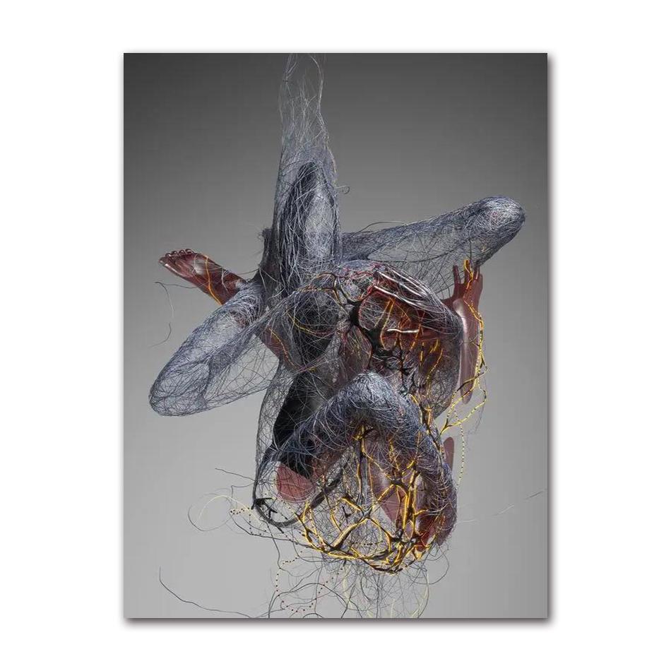 Abstract Metal Figure Statue Canvas Painting Poster and Prints Golden Portrait Sculpture Wall Picture for Living Room Home Decor