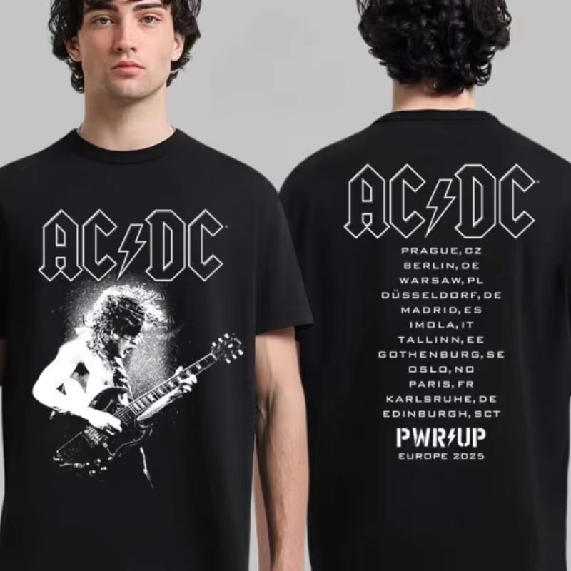 

ACDC Back in Black Возвращение в Северную Америку Тур PWR UP 2026 Лето Унисекс Футболка Бестселлер Мужская Женская Свободная Хлопок Инс Y2k Топы M