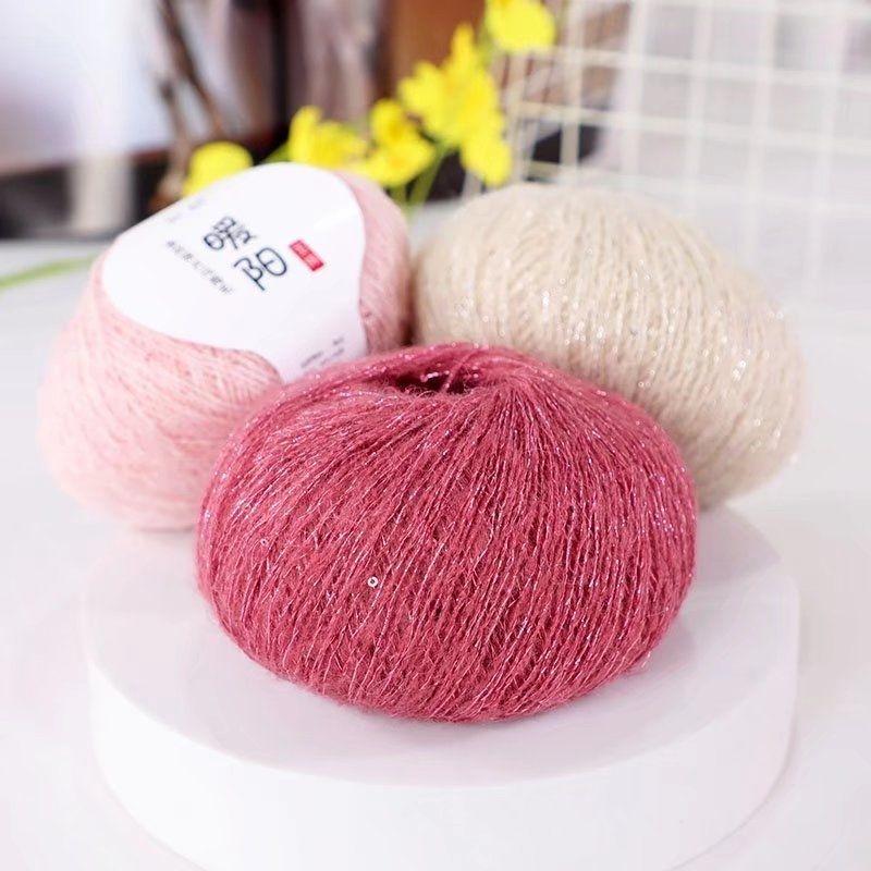 25g Sequins Mohair Gold Silver Silk Sequin Yarn Soft Thin Wool Yarn for Woman Baby Thin Sweater Knit Shirt Scarf Hat Yarn