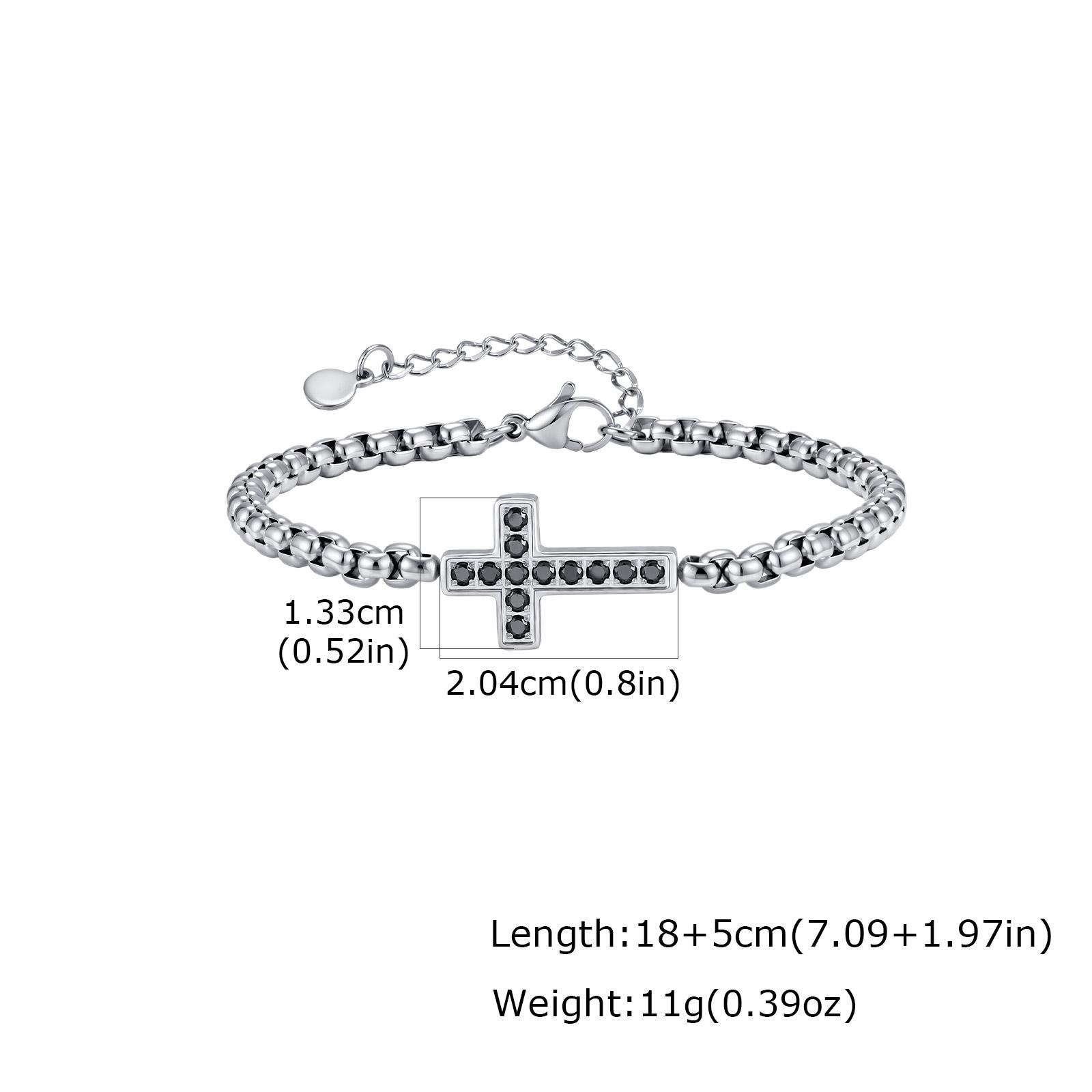 

Classic Zircon Cross Bracelets for Men, Stainless Steel Chain Wristband, Stylish Religious Jewelry Gift for Dad Father Husband