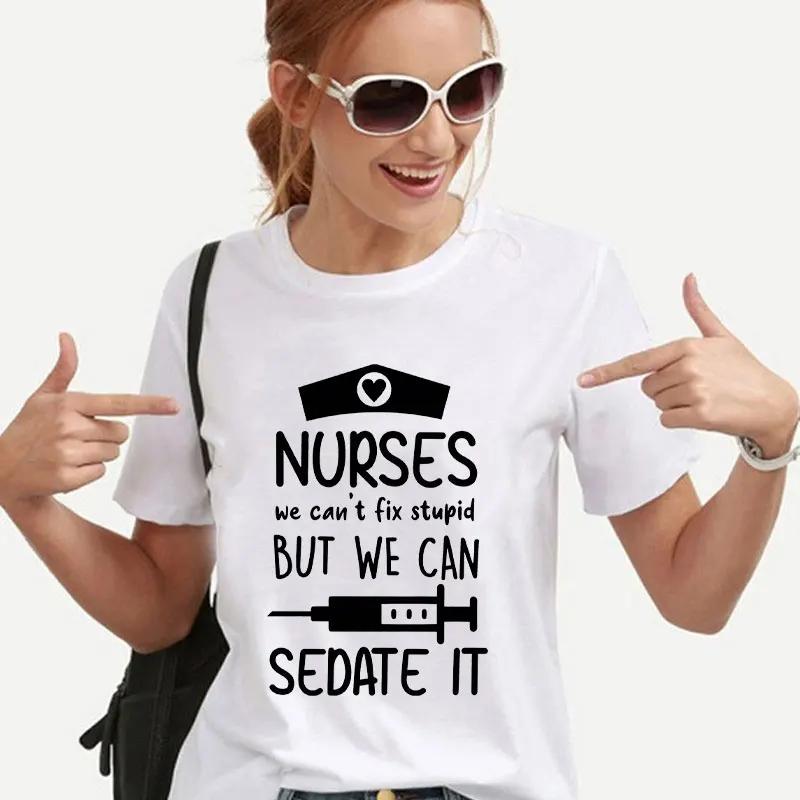 Женские футболки Мода Медсестра Графика Y2k Топы Харадзюку Уличная одежда Горловина Короткий рукав Футболки 90-е Ульззанг Оверсайз Женская одежда 4XL