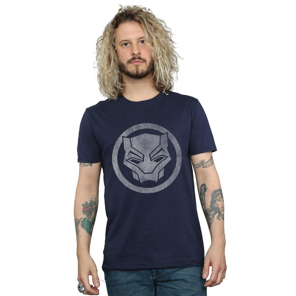 Black Panther Mens Distressed Logo Cotton T-Shirt