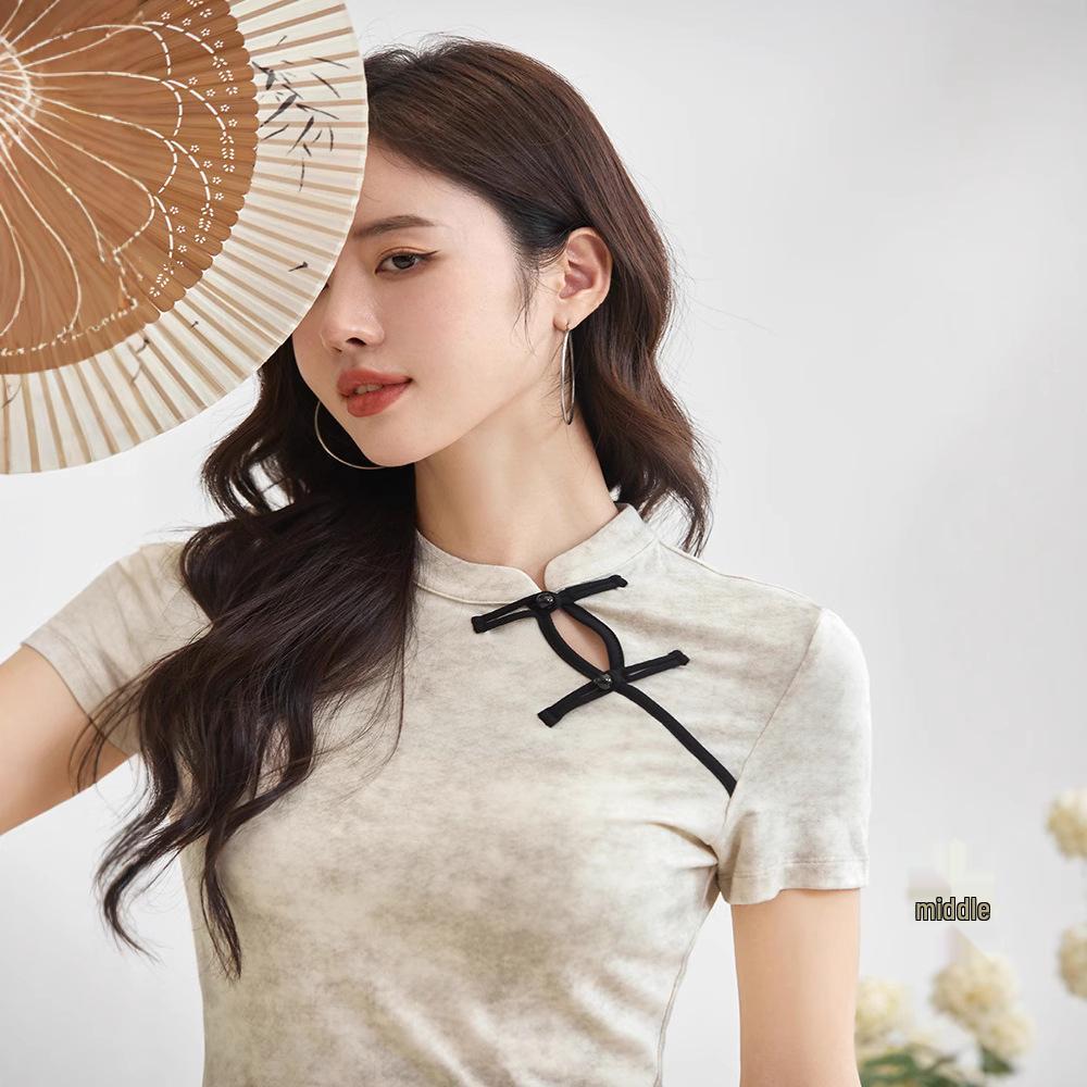 

Women s 2025 Chinese Tie-Dye Pan Kou Short Sleeve Slimming T-Shirt Medium