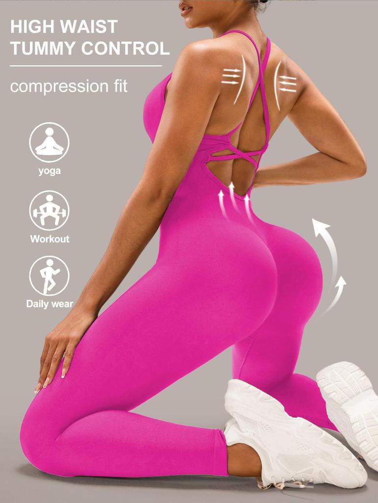 Butt-Lifting Padded Ribbed Sport Jumpsuit with Long Pants