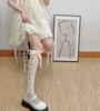 Women Sexy Lace Mesh White Black Fishnet Knee High Long Socks Lingerie Cute Gothic Style Ruffles Hollow Bow JK Lolita Stockings