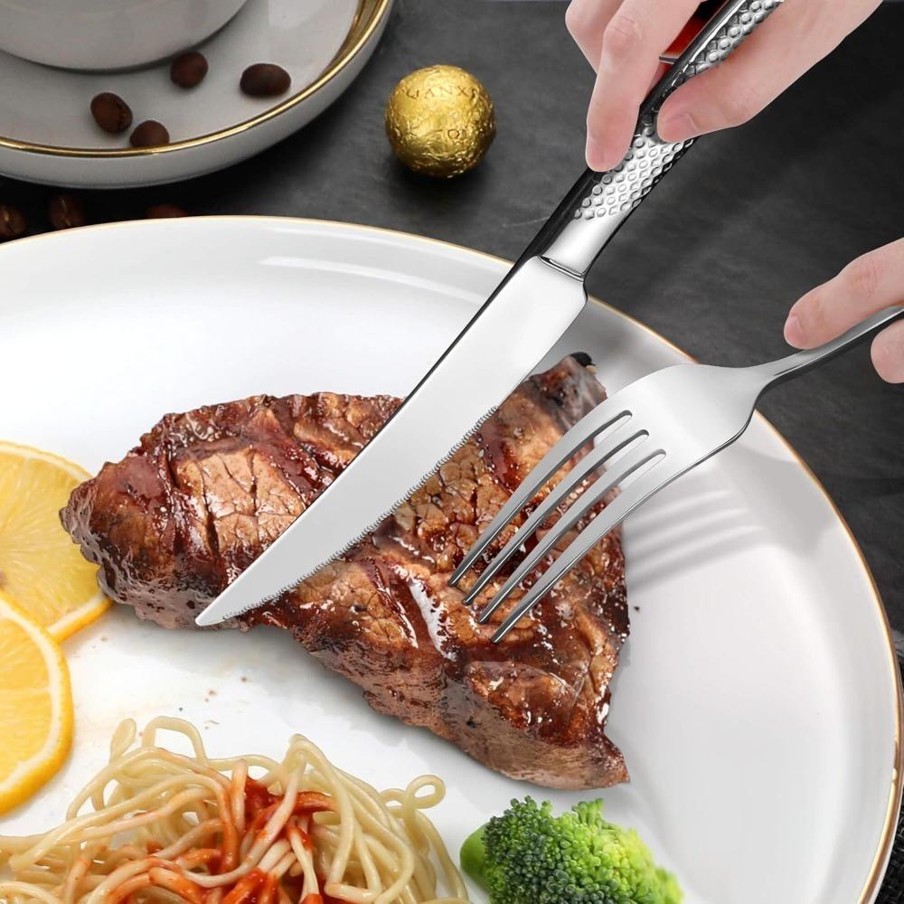 Edelstahl Besteckset 24 Teile Gabel Löffel Steakmesser Geschirrset Spülmaschinenfest Küchengeschirr für Zuhause Restaurant