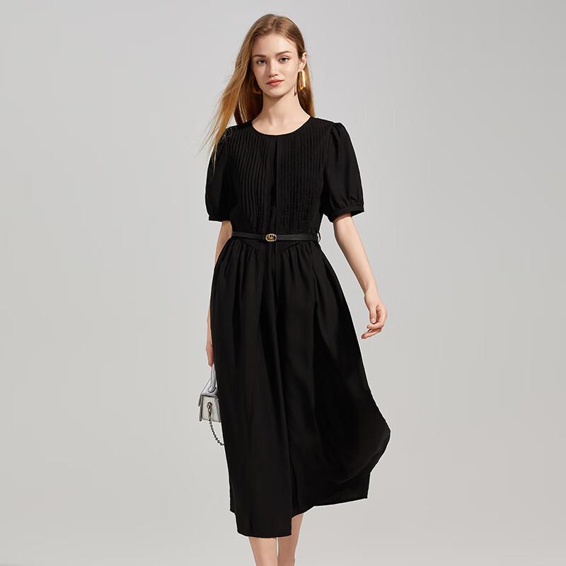 Shetu Round Neck Short Sleeve Mid-length Dress