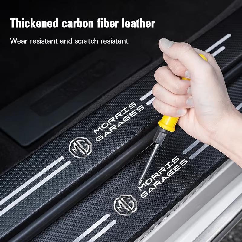 Car Door Sill Stickers Carbon Fiber Leather Anti-stepping Protector For Morris Garages MG MG3 MG5 MG6 MG7 GT GS Hector HS ZS ZX