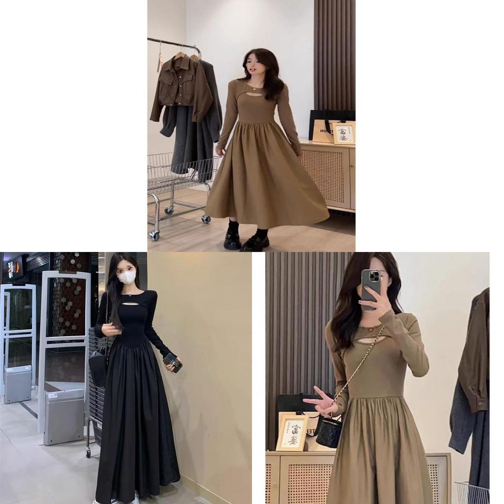 French Style Knit Spliced Long Dress With Hood For Elegant Autumn Women