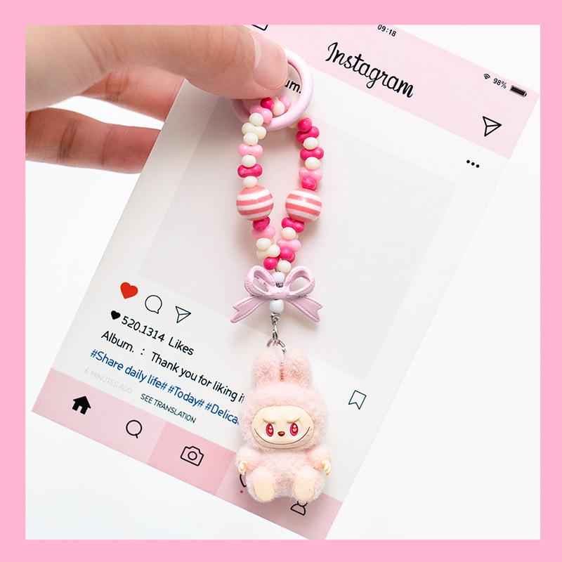 Flocked Mini Labubu Vinyl Keychains: Cute Stroller Bag & Phone Charms