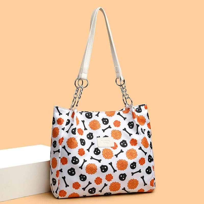 Skull Flowers Durable Nylon Fabric Suitable for Shopping School and Beach Trips Hand Tote Bag