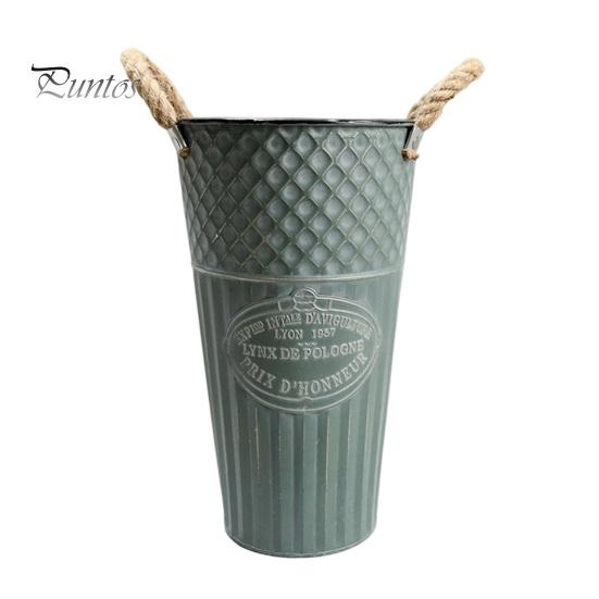 Retro Style Metal Flower Pot Vintage Buckets, Rustic Vases with Handles, Floral Containers, Wide Balcony Arrangement Holder Mouth Plant Display