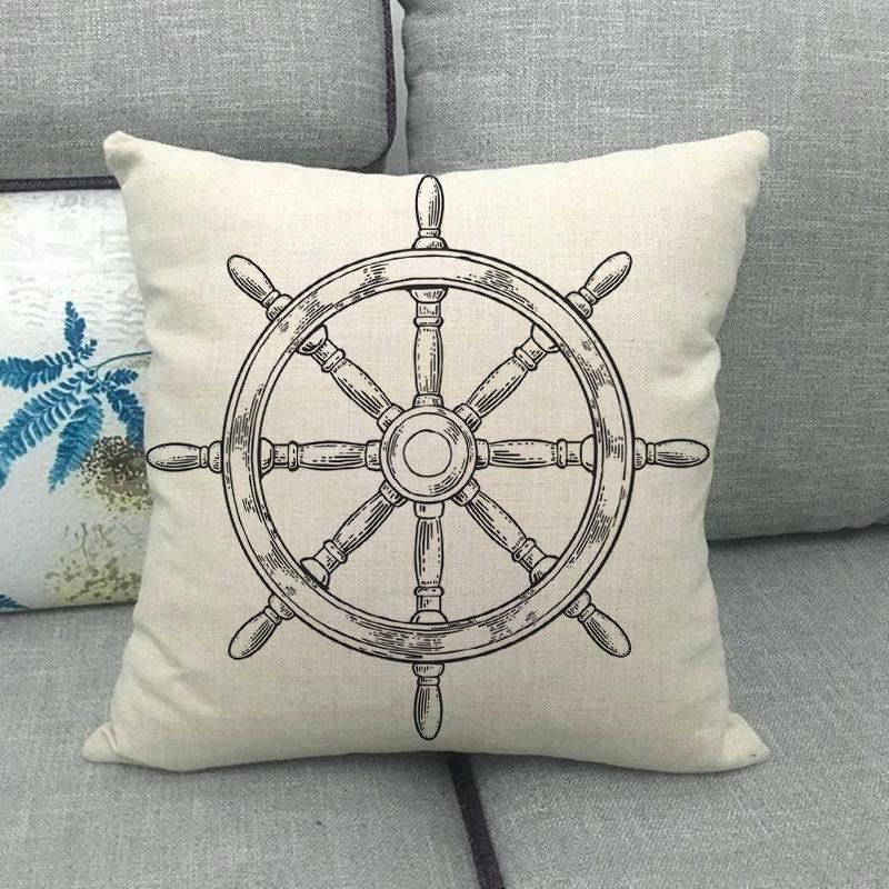Nautical Elements: Rudder And Compass Digital Printing Short Plush Pillow Covers For Car Sofa Office Cushion Cover Home Goods
