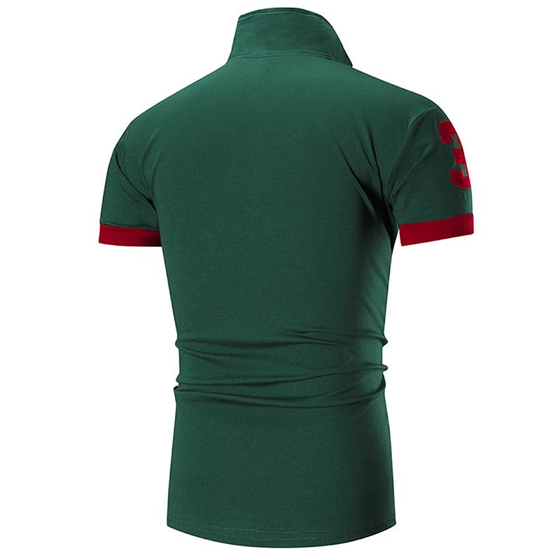 Herren Sommer Casual Besticktes Polohemd mit Umlegekragen und Colorblock-Bündchen