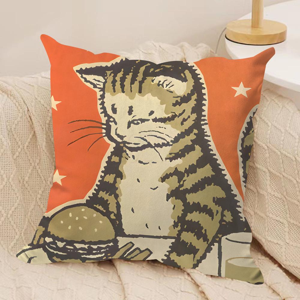 Artisian Drunk Cats Cushion Cover Silky Short Plush Invisible Zipper Dustproof Sofa Pillow Case for Home Decor