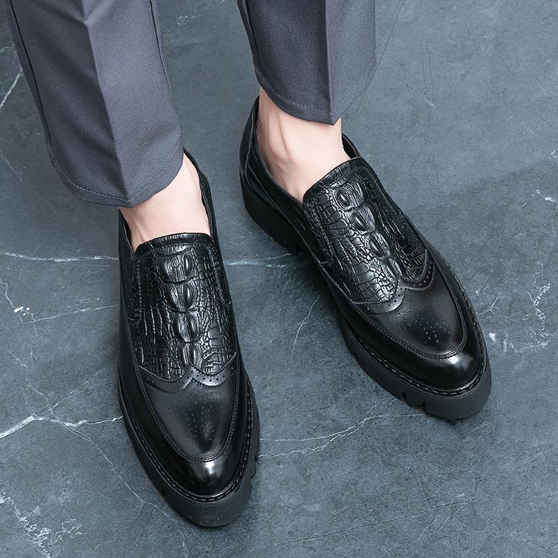 Large Size Spring and Autumn New Leather Shoes Fashionable Men's Low-top Platform Leather Shoes Trendy Foot Cover Business Dress Shoes