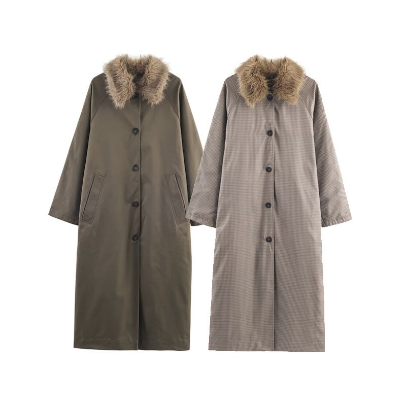 

ZA Осень и зима новая женская одежда ZR Мода эффект искусственного меха воротник двустороннее тренч-пальто 3811250 Double-sided wear L